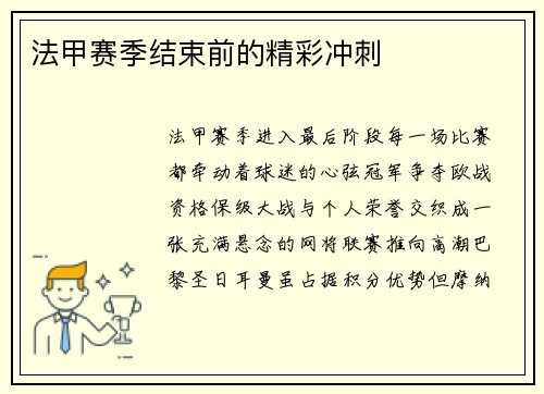 法甲赛季结束前的精彩冲刺