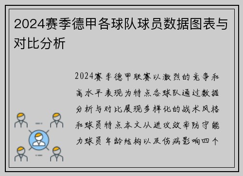 2024赛季德甲各球队球员数据图表与对比分析
